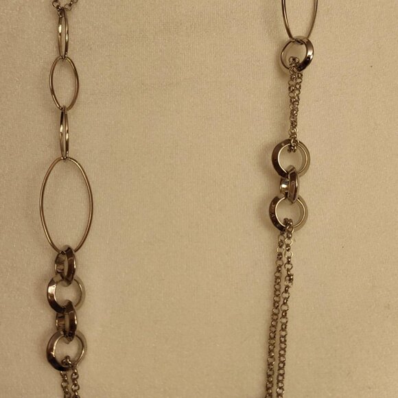 44" silver-tone, round/oval chain necklace, adjustable - Picture 3 of 4